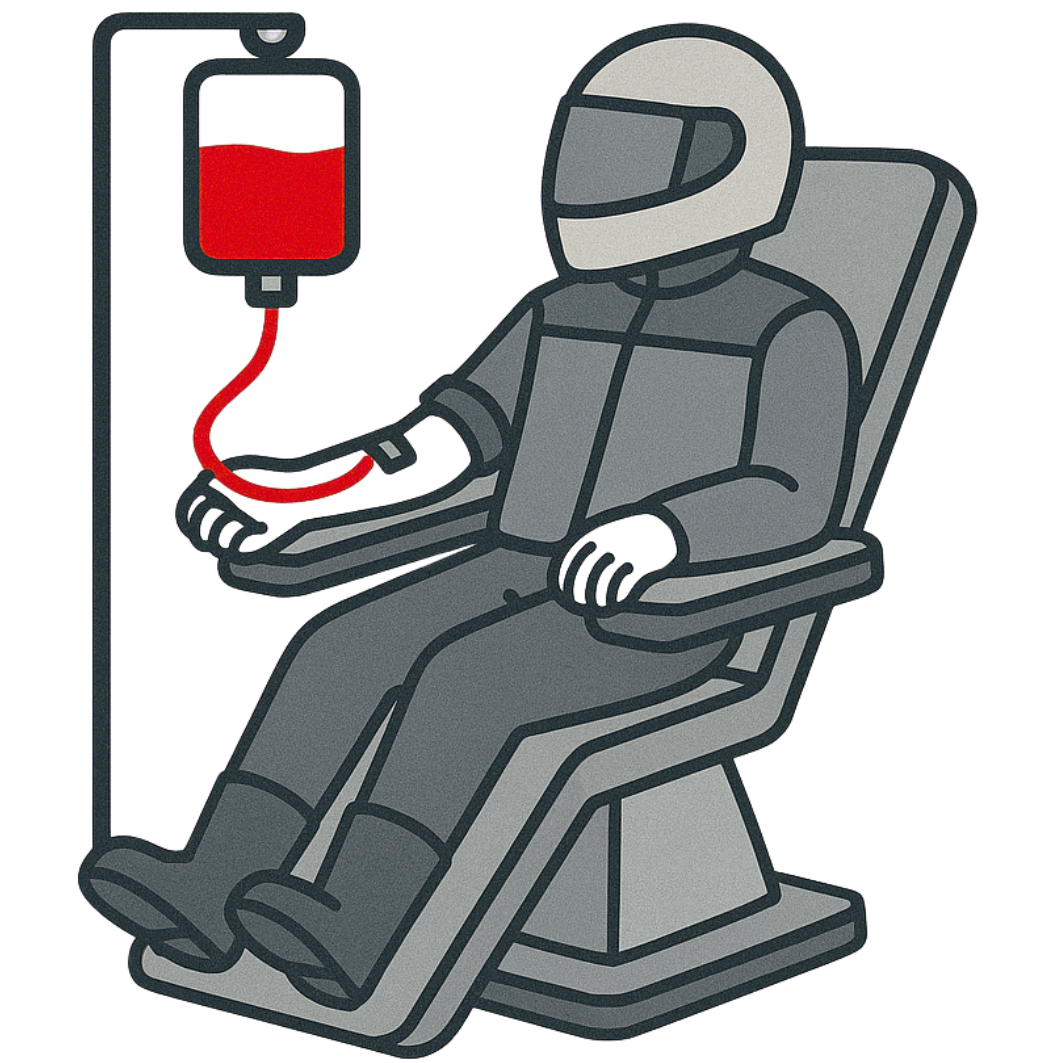 Motociclista che dona il sangue per la rete A.D.M.