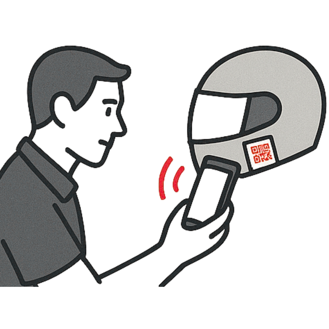 Soccorritore che scansiona QR code su casco per accesso emergenza